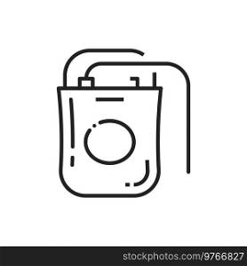 Blood plasma transfusion and donation bag isolated outline icon. Vector blood transfusion and donation pack, container to store medical fluids. IV pack, intravenous transfusion medical bag linear. Container to store plasma isolated medical bag