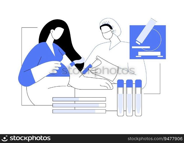 Blood pregnancy test abstract concept vector illustration. Nurse takes blood test from pregnant woman in hospital, anemia examination, HIV test, reproductive medicine abstract metaphor.. Blood pregnancy test abstract concept vector illustration.