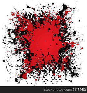 Blood red ink splat with black paint and grunge effect