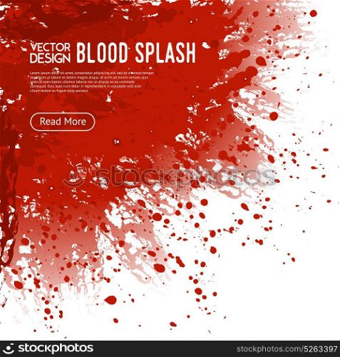 Blood Splash Background Webpage Design Poster. Big realistic blood splash corner on white background webpage design poster with read more button vector illustration