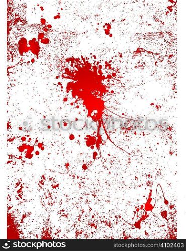 Blood splatter on a white wall background with gory effect