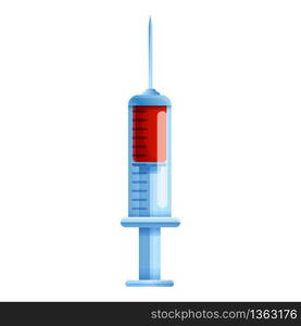 Blood syringe icon. Cartoon of blood syringe vector icon for web design isolated on white background. Blood syringe icon, cartoon style