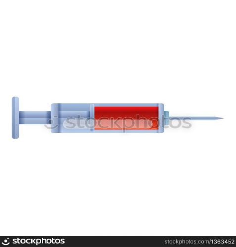 Blood syringe icon. Cartoon of blood syringe vector icon for web design isolated on white background. Blood syringe icon, cartoon style