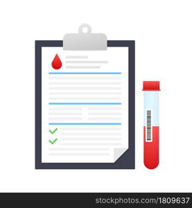 Blood test result in flat style. Chemical laboratory research. Vector stock illustration. Blood test result in flat style. Chemical laboratory research. Vector stock illustration.