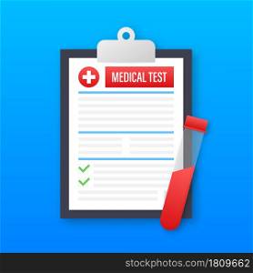 Blood test result in flat style. Chemical laboratory research. Vector stock illustration. Blood test result in flat style. Chemical laboratory research. Vector stock illustration.