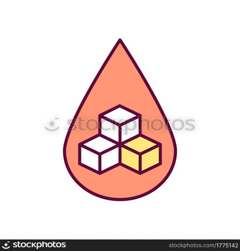 Blood test RGB color icon. Isolated vector illustration. Medical help during diabetes. Measuring sugar level in human body. Illness curing simple filled line drawing. Blood test RGB color icon
