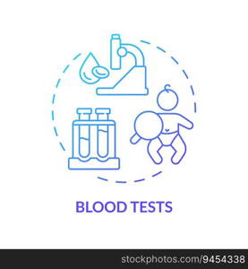 Blood tests blue gradient concept icon. Overall health. Laboratory research. Child healthcare. Pediatric patient. Diagnostic center abstract idea thin line illustration. Isolated outline drawing. Blood tests blue gradient concept icon