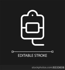 Blood transfusion pixel perfect white linear ui icon for dark theme. Medical procedure. Vector line pictogram. Isolated user interface symbol for night mode. Editable stroke. Arial font used. Blood transfusion pixel perfect white linear ui icon for dark theme