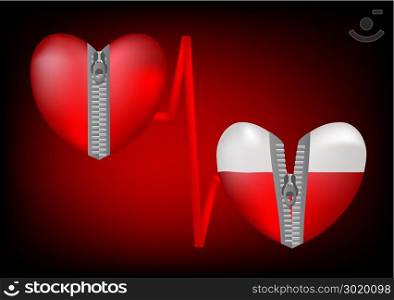 blood transfusion. two heart with zipp on dark background