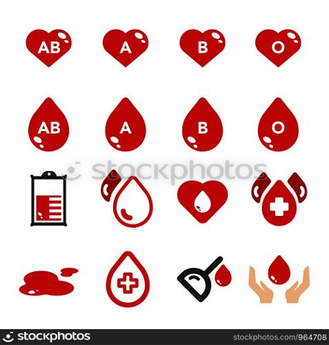 blood type and blood medical icon vector design and illustration collection set