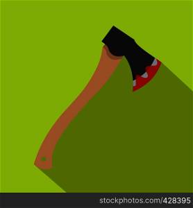 Bloody axe icon. Flat illustration of bloody axe vector icon for web isolated on lime background. Bloody axe icon, flat style