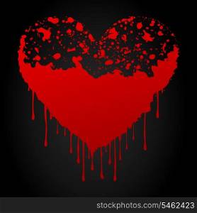 Bloody heart. Bloody red heart on a black background. A vector illustration