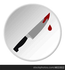 Bloody knife icon in flat circle isolated vector illustration for web. Bloody knife icon circle