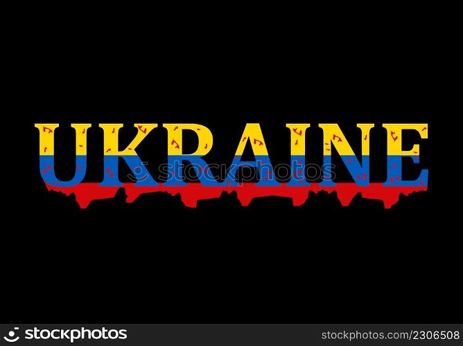 Bloody text in national flag color of Ukraine. Concept of Russian war aggression in Ukraine. The blood of civilians on the hands of the enemy military attacked a peaceful country. Vector illustration. Bloody text in national flag color of Ukraine. Concept of Russian war aggression in Ukraine. The blood of civilians on the hands of the enemy military attacked a peaceful country. Vector illustration.
