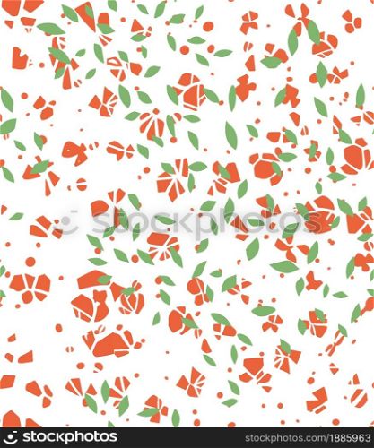 Blooming and foliage abstract seamless pattern with shapes and forms. Ornaments and decorative exotic branches. Seasonal blossom abstraction, background or print. Vector in flat style illustration. Abstract blooming and foliage seamless pattern, flowering ornament