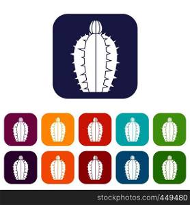 Blooming cactus icons set vector illustration in flat style In colors red, blue, green and other. Blooming cactus icons set flat