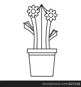 Blooming cactus in pot icon. Outline illustration of blooming cactus in pot vector icon for web. Blooming cactus in pot icon, outline style