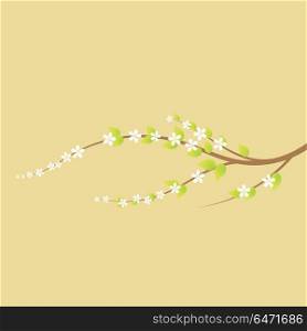 Blooming cherry tree branch in spring. . Blooming cherry tree branch in spring. Vector illustration .