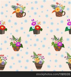 Blooming colorful flowers on pot seamless pattern for decorative,fashion,fabric,textile,print or wallpaper,vector illustration