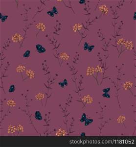 Blooming floral seamless pattern with blue butterfly for decorative,apparel,fashion,fabric,textile,print or wallpaper,vector illustration