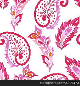 Blooming flowers and foliage, pixelated flora botany ornaments. Flowering buds and lush leaves. Leafage and twigs branches. Seamless pattern, wallpaper or background print. Vector in flat style. Pixelated blooming flowers and leaves, blossom