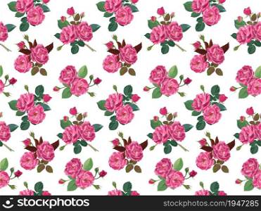 Blooming flowers and roses, flourishing seasonal plants, peonies with stables and leaves. Elegant print or background with foliage. Trendy feminine composition or design. Vector in flat style. Floral print with roses or peonies in bloom vector
