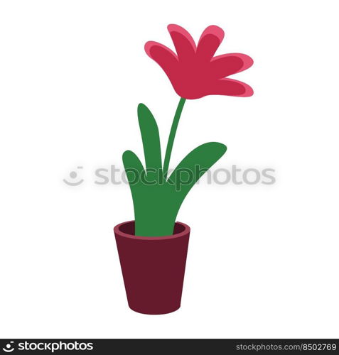 Blooming potted plant semi flat color vector object. Exotic houseplant. Home decor. Full sized item on white. Gardening simp≤cartoon sty≤illustration for web graφc design and animation. Blooming potted plant semi flat color vector object