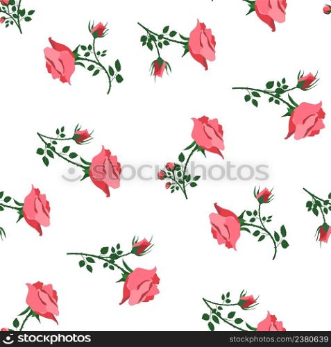 Blooming roses and buds on a white background. Vector seamless pattern. For fabric, baby clothes, background, textile, wrapping paper and other decoration.