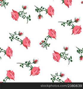 Blooming roses and buds on a white background. Vector seamless pattern. For fabric, baby clothes, background, textile, wrapping paper and other decoration.