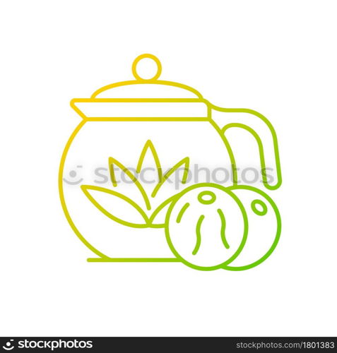 Blooming tea gradient linear vector icon. Tea leaves dried with flowers. Beverage brews in transparent teapot. Thin line color symbols. Modern style pictogram. Vector isolated outline drawing. Blooming tea gradient linear vector icon