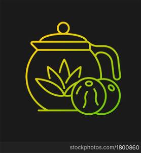 Blooming tea gradient vector icon for dark theme. Tea leaves dried with flowers. Beverage brews in transparent teapot. Thin line color symbol. Modern style pictogram. Vector isolated outline drawing. Blooming tea gradient vector icon for dark theme