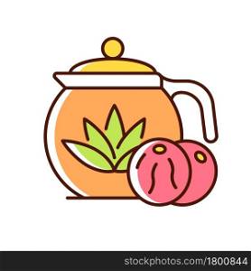 Blooming tea RGB color icon. Tea leaves dried with flowers. Exotic beverage brews in transparent teapot and mug. Chinese drink. Isolated vector illustration. Simple filled line drawing. Blooming tea RGB color icon
