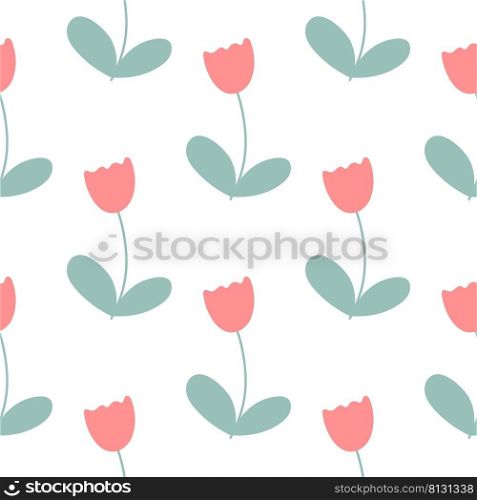 Blooming tulips summer seamless pattern. Floral gentle background. Template for wallpaper, textile, paper and design Print flowers repeat vector illustration. Blooming tulips summer seamless pattern