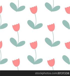 Blooming tulips summer seamless pattern. Floral gentle background. Template for wallpaper, textile, paper and design Print flowers repeat vector illustration. Blooming tulips summer seamless pattern