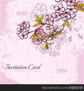 Blossom cherry or sakura invitation postcard vector illustration