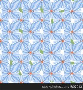 Blossom floral seamless pattern. Blue Vintage background. Blooming realistic isolated flowers. Hand drawn vector