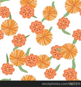 Blossom floral seamless pattern. Orange, pink, red Blooming realistic isolated flowers. Hand drawn vector illustration.