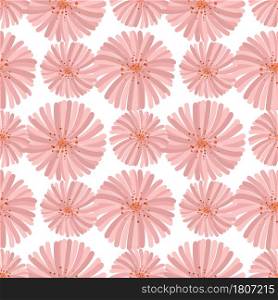 Blossom floral seamless pattern. Orange, pink, red Blooming realistic isolated flowers. Hand drawn vector illustration.