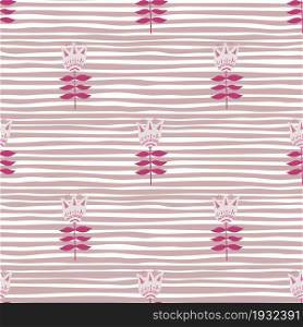 Blossom flower folk art seamless pattern on stripe background. Floral nature wallpaper. Folklore style. For fabric design, textile print, wrapping, cover. Simple vector illustration.. Blossom flower folk art seamless pattern on stripe background.