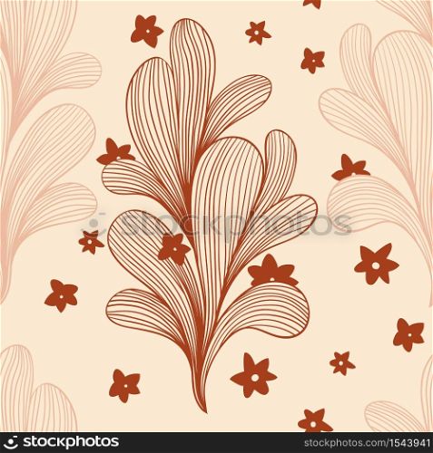 Blossoming Cactus Abstract Botanical Seamless Pattern in Light Neutral Colors with line art succulent flowers, feminine minimalistic hand drawn vector lines for fabric textile design and wrapping. Abstract Botanical Blossoming Cactus Seamless Pattern in Light Neutral Desert Colors