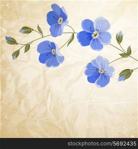 Blossoming flower brunch with spring flowers on old paper background. Vector illustration.