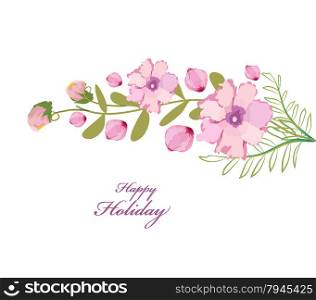 Blossoming flower brunch with spring flowers on white background