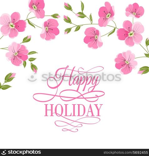 Blossoming flower brunch with spring flowers on white background. Vector illustration.