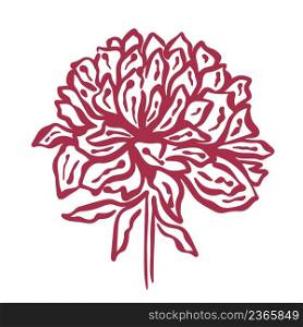 Blossoming peony silhouette hand engraving isolated object. Sketch lush beautiful single flower. Natural flowering decoration icon vector illustration. Blossoming peony silhouette hand engraving isolated object
