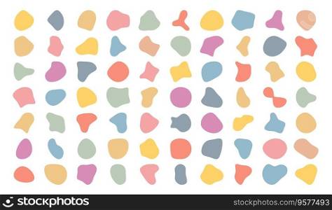 Blotch shapes. Organic blob, irregular abstract liquid color silhouettes. Random fluid bubble, smooth splodge, pebble stone for trendy poster. Vector set. Colorful unique isolated stains. Blotch shapes. Organic blob, irregular abstract liquid color silhouettes. Random fluid bubble, smooth splodge, pebble stone for trendy poster. Vector set