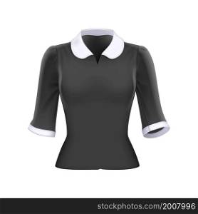 Blouse female sleeve black. Top cloth blouse. 3d realistic vector. Blouse female sleeve black