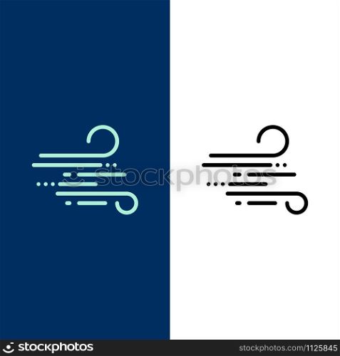 Blow, Weather, Wind, Spring Icons. Flat and Line Filled Icon Set Vector Blue Background