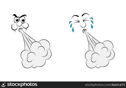 Blowing character expression. Cartoon clip art illustration isolated on white.
