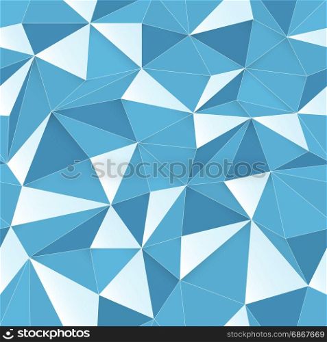 Blue 3D triangle pattern, seamless vector. Vector design texture. White Low Poly Pattern Background