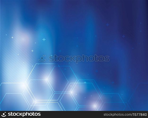 Blue abstract background technology with hexagonal shapes. Bright background and vibrant color.